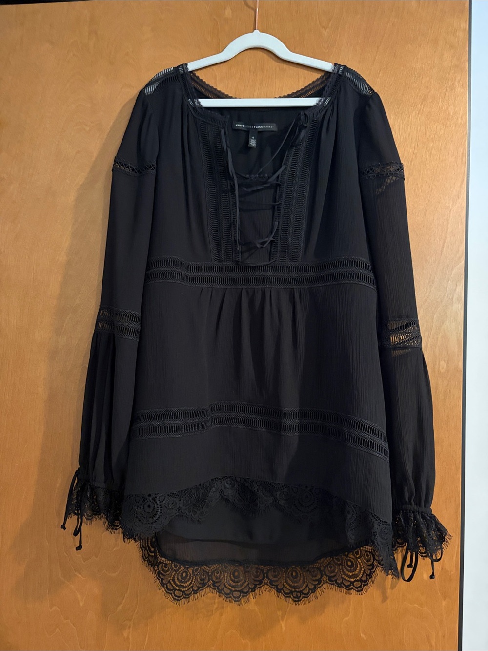 White House Black Market Black Lace-Trim Peasant Tunic